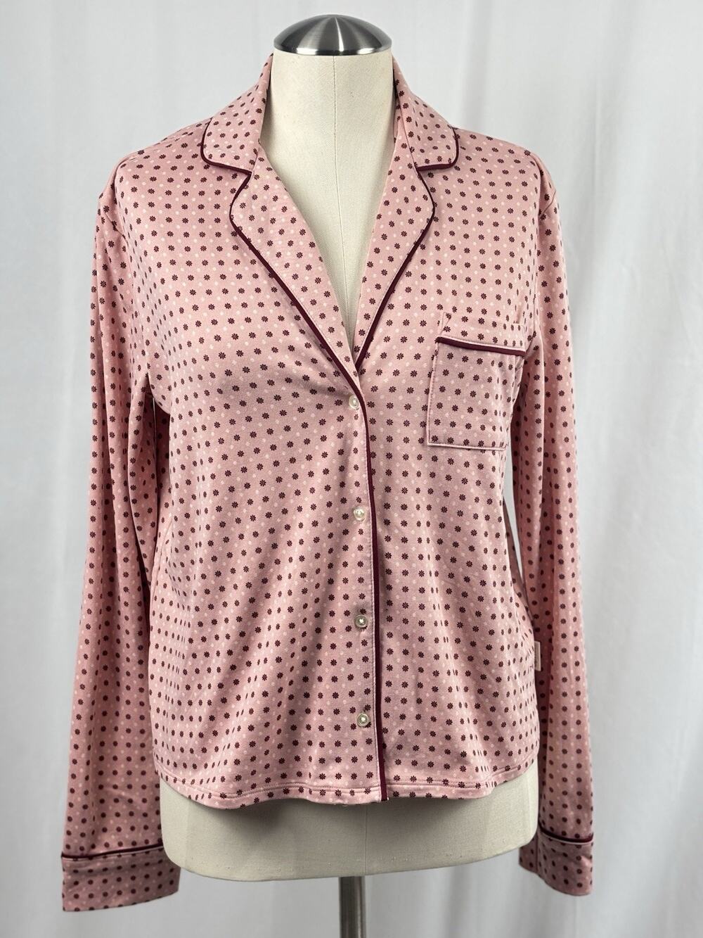 Up West Button Up Pajama Top Pink Burgundy Super Soft Size S
